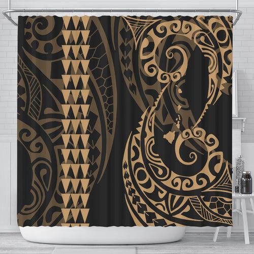 Hawaii Shower Curtain Hawaiian Map Kakau Style Gold