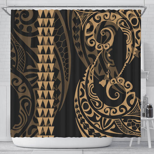 Hawaii Shower Curtain Hawaiian Map Kakau Style Gold