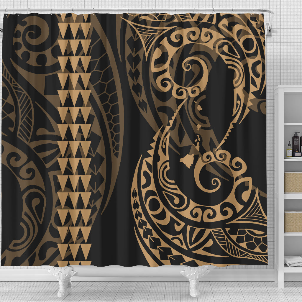 Hawaii Shower Curtain Hawaiian Map Kakau Style Gold