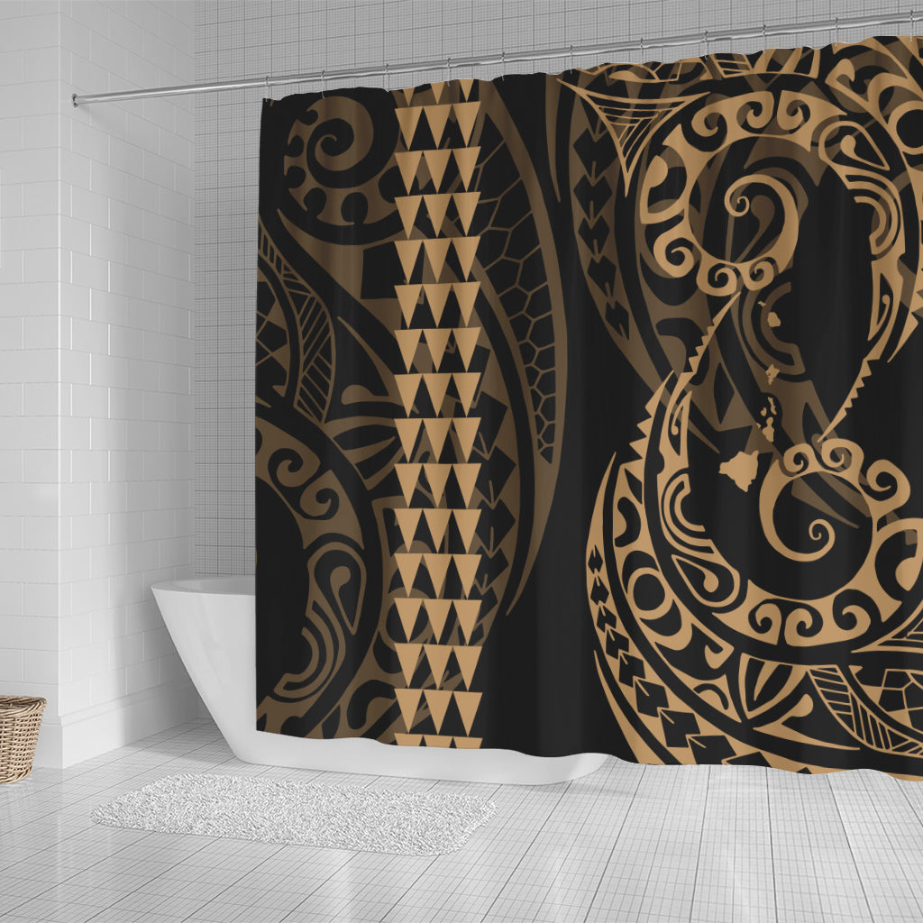 Hawaii Shower Curtain Hawaiian Map Kakau Style Gold
