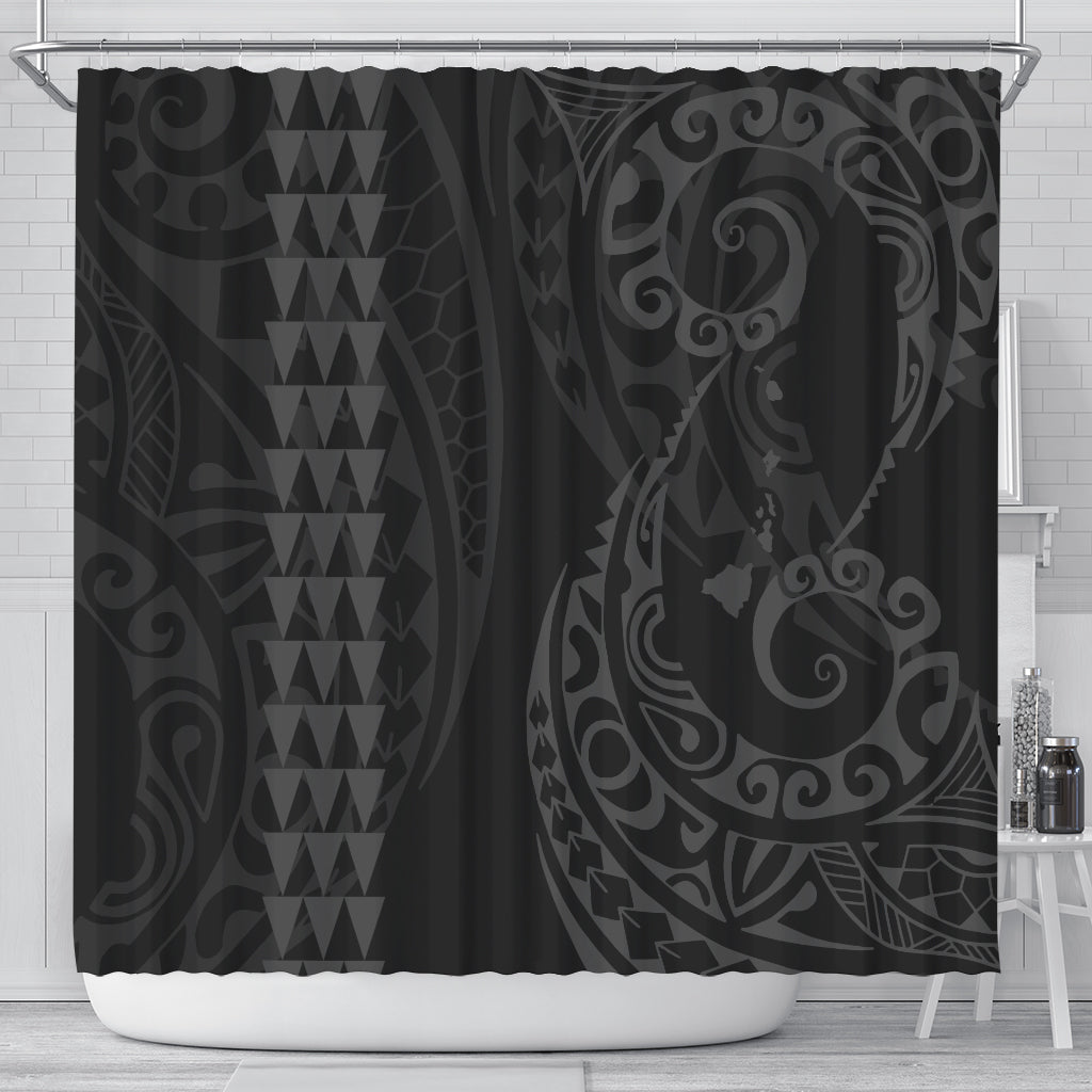 Hawaii Shower Curtain Hawaiian Map Kakau Style Gray