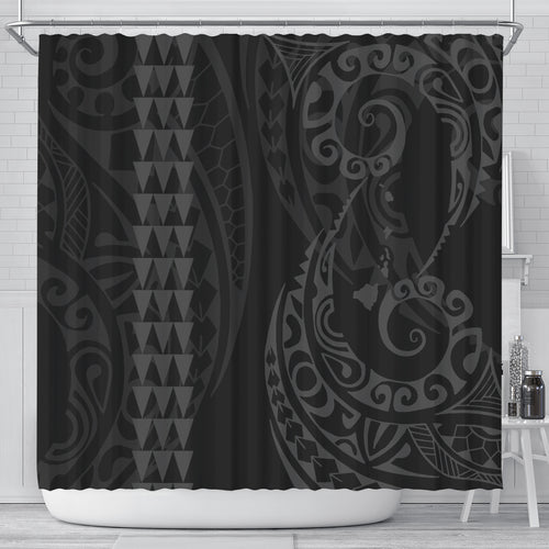 Hawaii Shower Curtain Hawaiian Map Kakau Style Gray