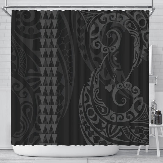 Hawaii Shower Curtain Hawaiian Map Kakau Style Gray
