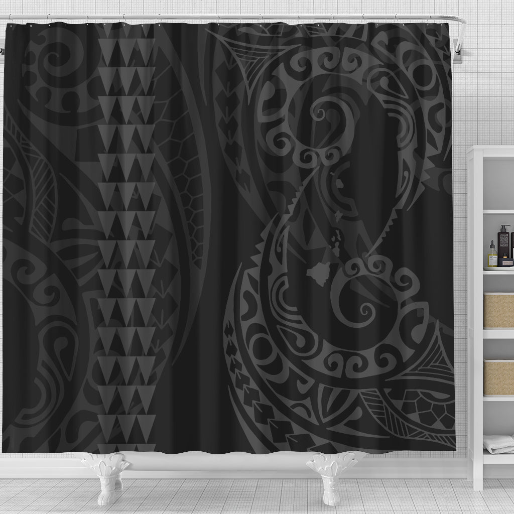 Hawaii Shower Curtain Hawaiian Map Kakau Style Gray