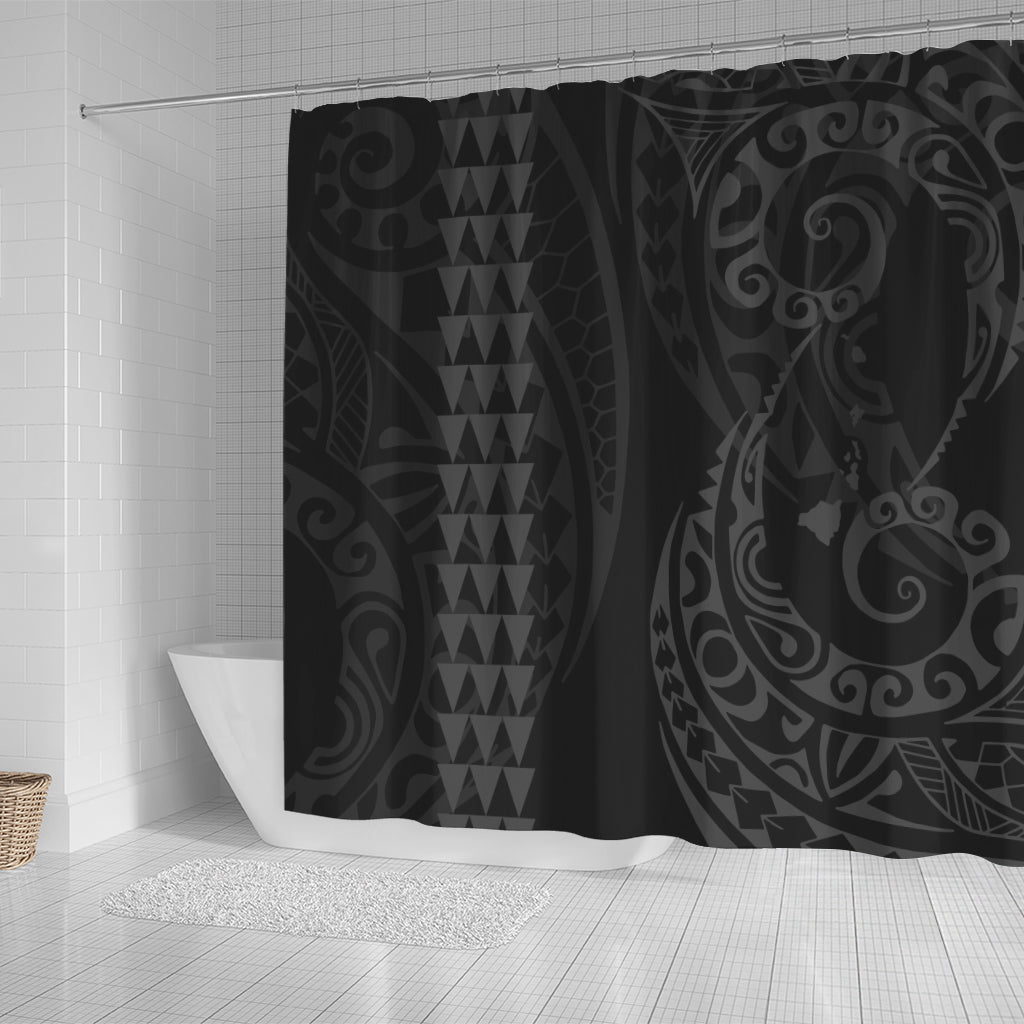 Hawaii Shower Curtain Hawaiian Map Kakau Style Gray