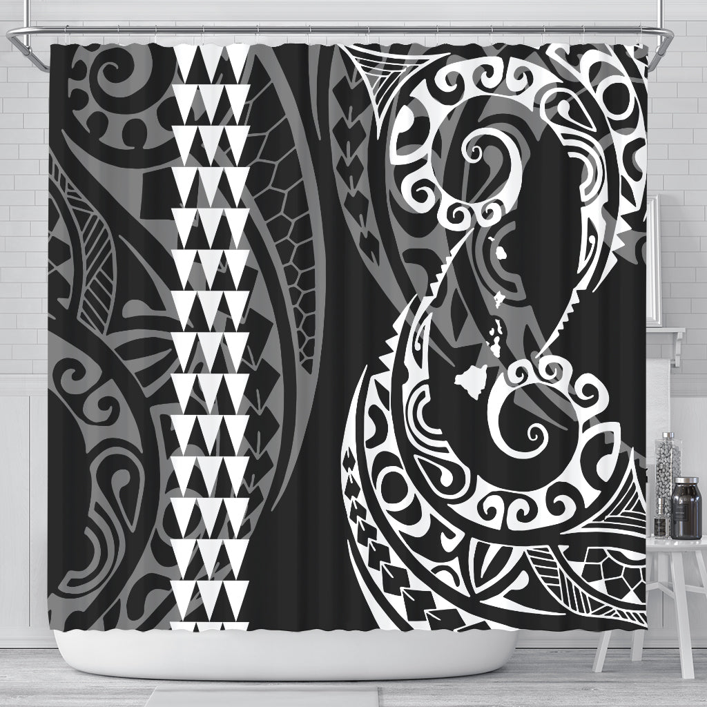 Hawaii Shower Curtain Hawaiian Map Kakau Style White