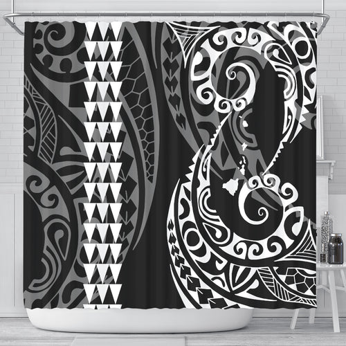 Hawaii Shower Curtain Hawaiian Map Kakau Style White