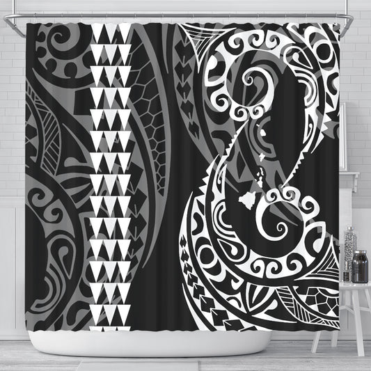 Hawaii Shower Curtain Hawaiian Map Kakau Style White