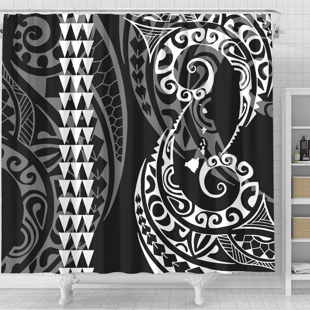 Hawaii Shower Curtain Hawaiian Map Kakau Style White