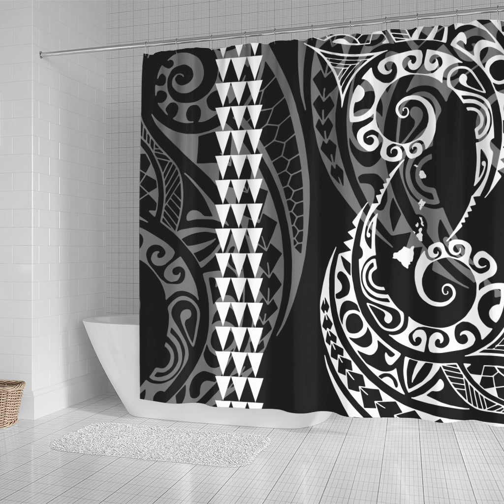 Hawaii Shower Curtain Hawaiian Map Kakau Style White