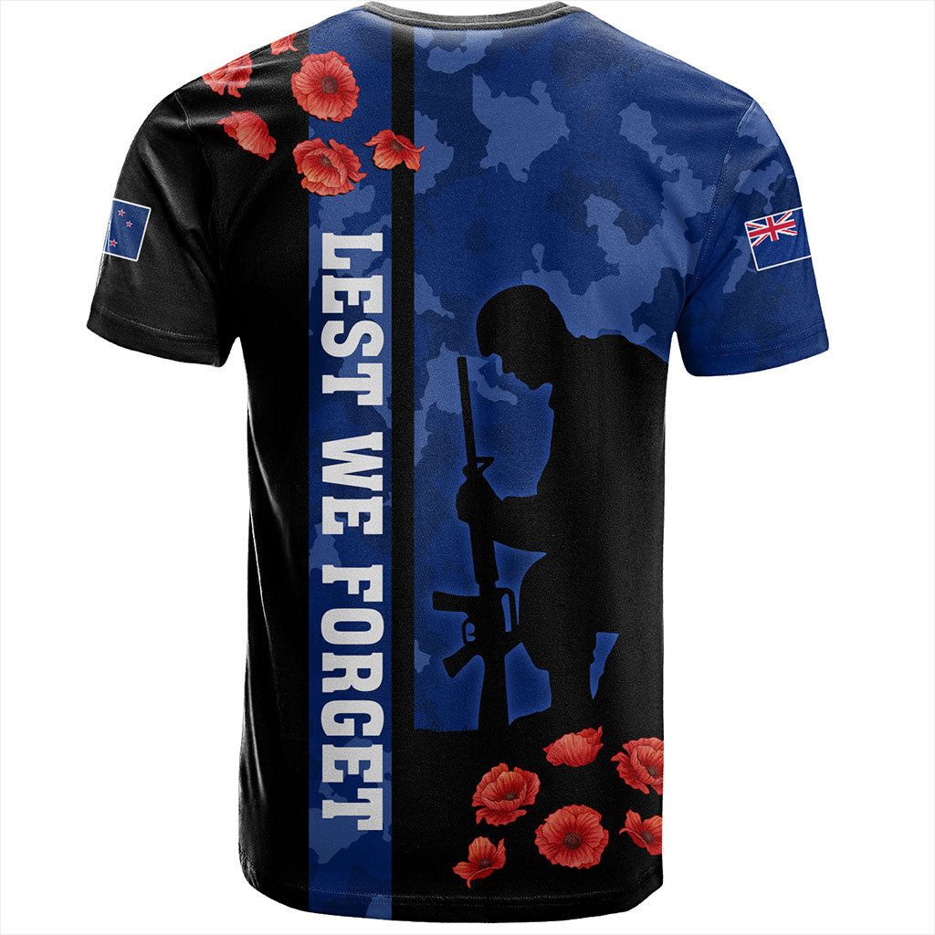 New Zealand T-Shirt Anzac Day Lest We Forget Military Camouflage Simple Style