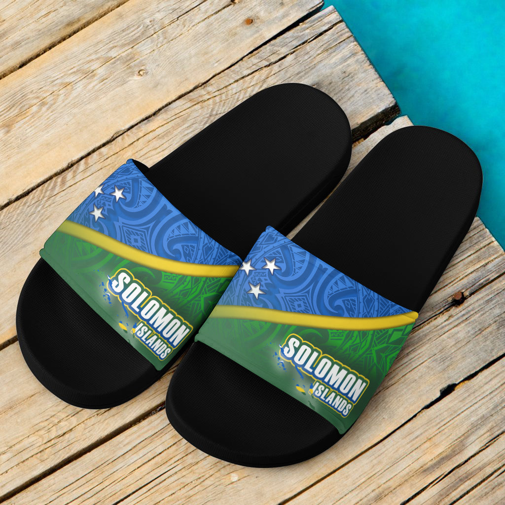 Solomon Islands Flag Color With Traditional Patterns Slide Sandals
