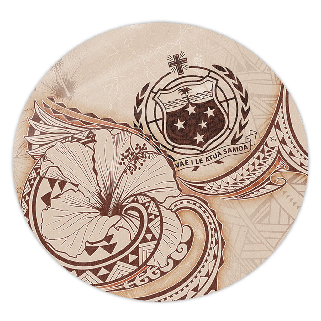 Samoa Round Rug Hibiscus Flower Vintage Style