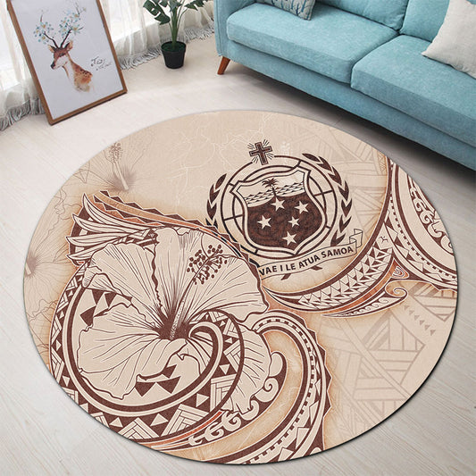 Samoa Round Rug Hibiscus Flower Vintage Style