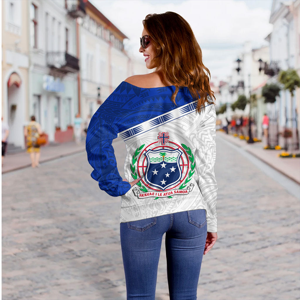 Samoa Off Shoulder Sweatshirt Coat Of Arms Tribal