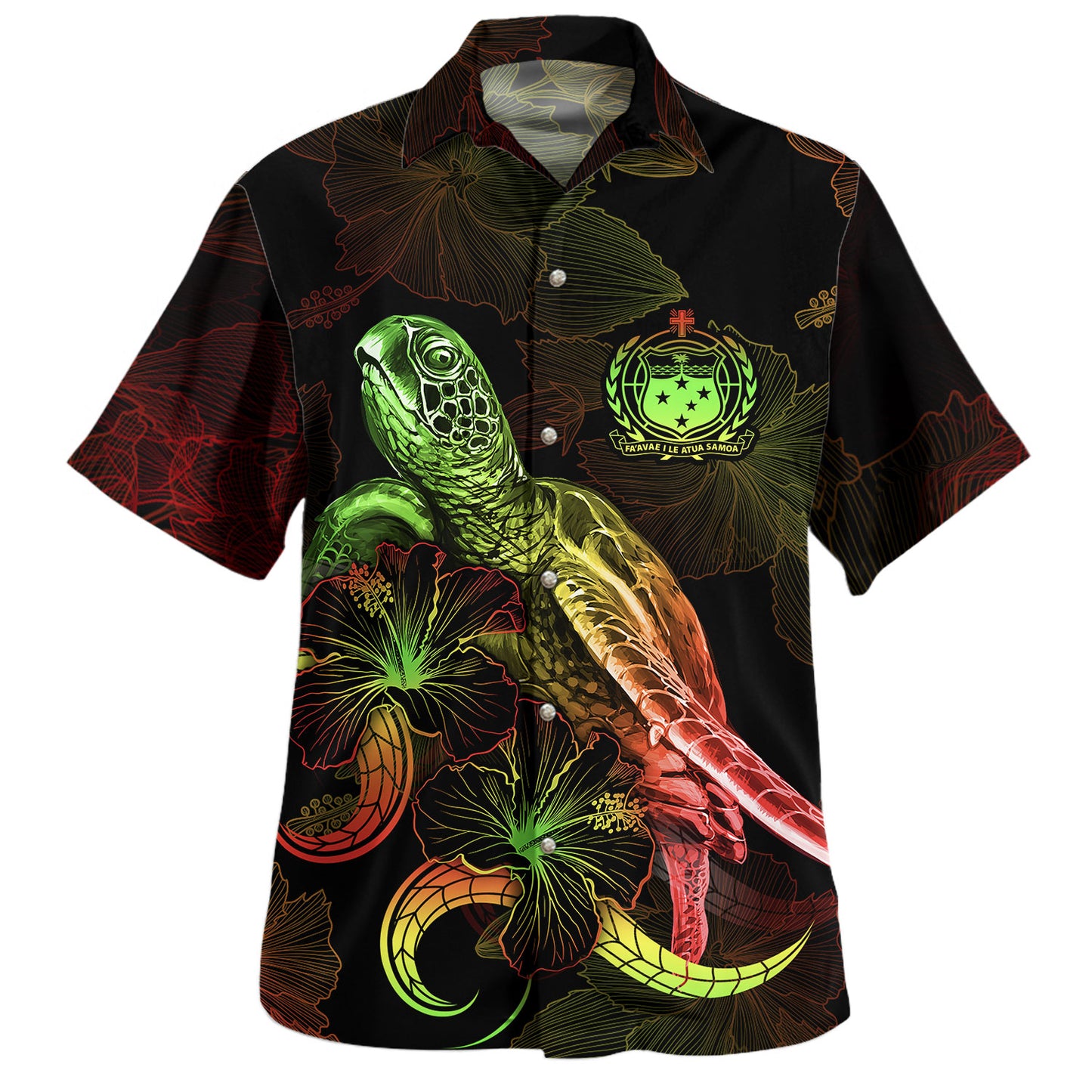 Samoa Hawaiian Shirt Sea Turtle With Blooming Hibiscus Flowers Reggae