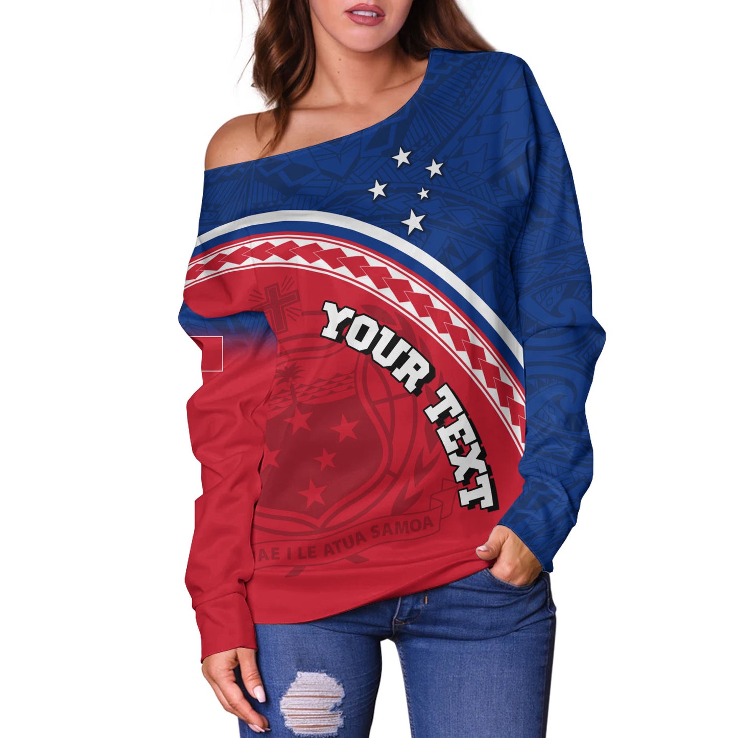 Samoa Custom Personalised Off Shoulder Sweatshirt Polynesian Tribal Patterns Curve Style
