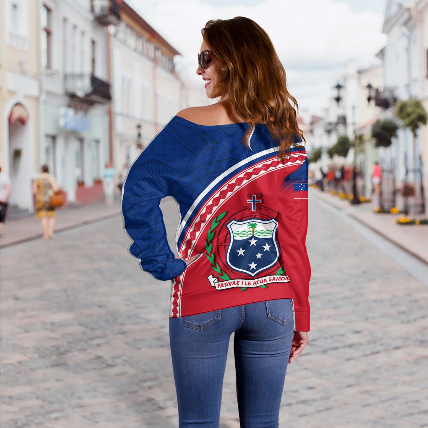 Samoa Custom Personalised Off Shoulder Sweatshirt Polynesian Tribal Patterns Curve Style