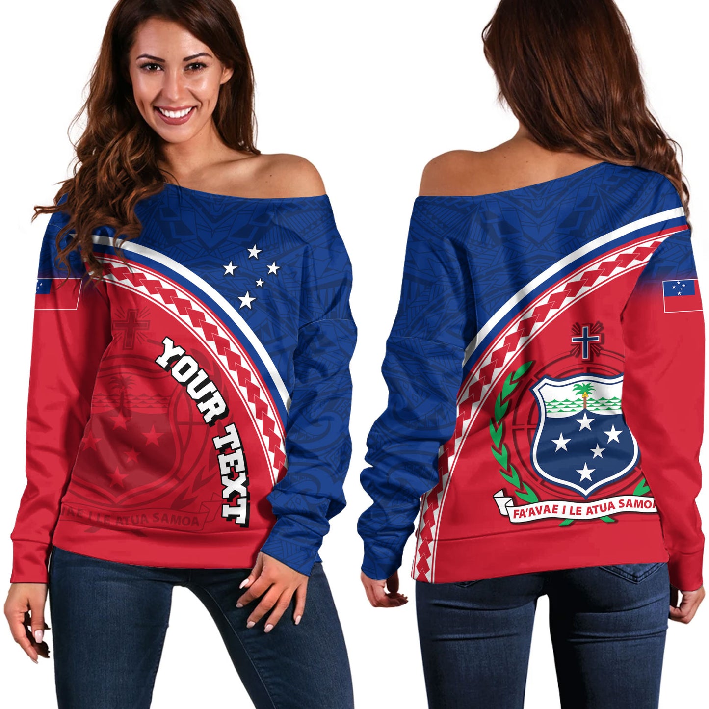 Samoa Custom Personalised Off Shoulder Sweatshirt Polynesian Tribal Patterns Curve Style