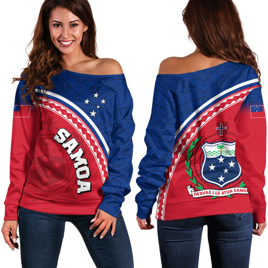 Samoa Custom Personalised Off Shoulder Sweatshirt Polynesian Tribal Patterns Curve Style