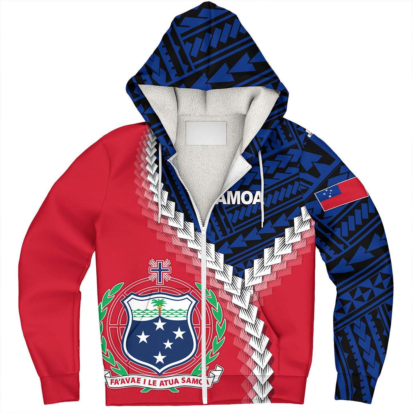 Samoa Sherpa Hoodie Samoa Coat Of Arms With Polynesian Tattoo Flag Style