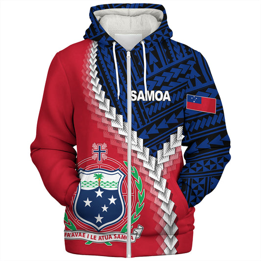 Samoa Sherpa Hoodie Samoa Coat Of Arms With Polynesian Tattoo Flag Style