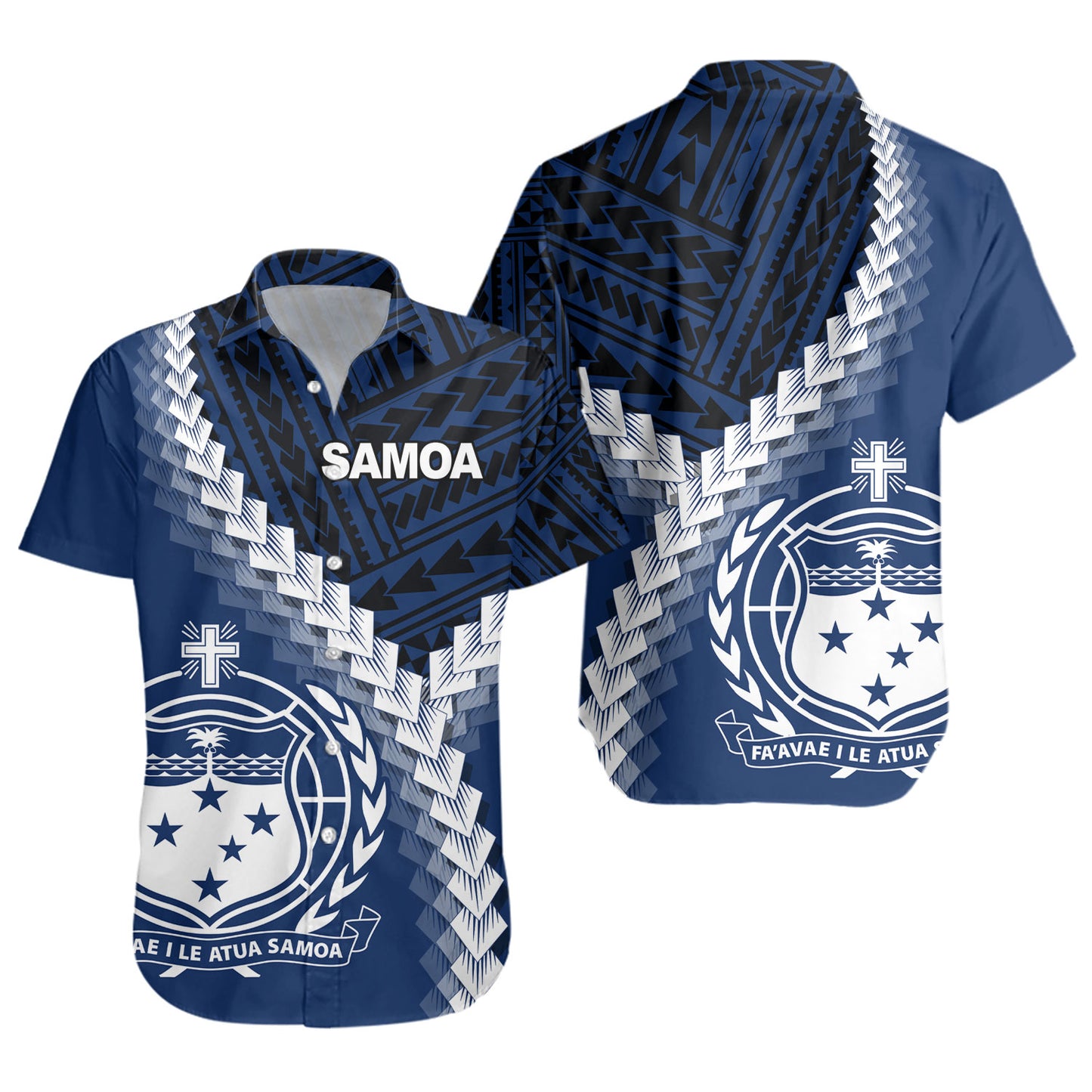 Samoa Short Sleeve Shirt Samoa Coat Of Arms With Polynesian Tattoo Style