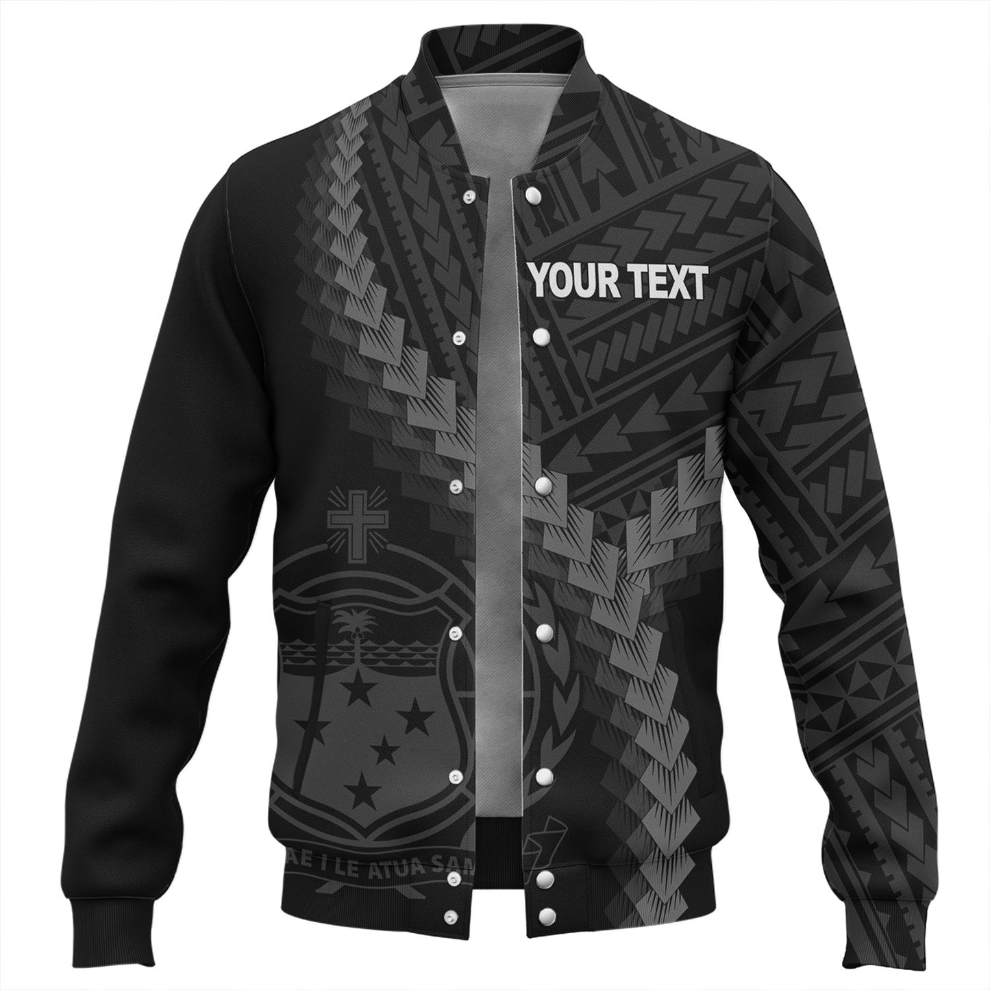 Samoa Baseball Jacket Samoa Coat Of Arms With Polynesian Tattoo Style