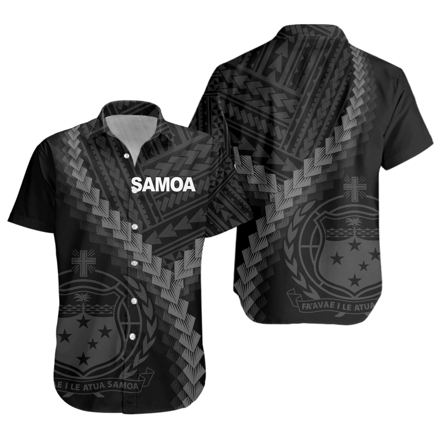 Samoa Short Sleeve Shirt Samoa Coat Of Arms With Polynesian Tattoo Style
