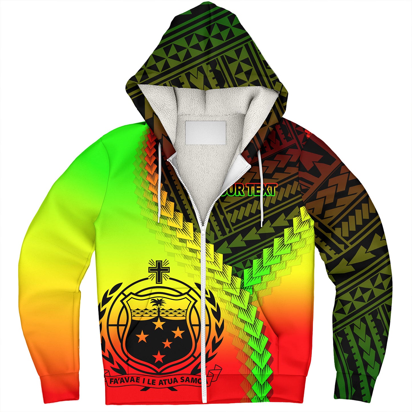 Samoa Sherpa Hoodie Samoa Coat Of Arms With Polynesian Tattoo Style