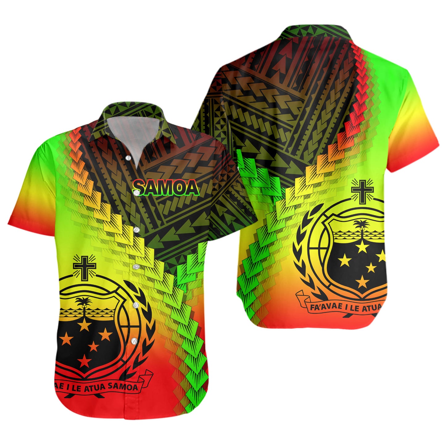 Samoa Short Sleeve Shirt Samoa Coat Of Arms With Polynesian Tattoo Style