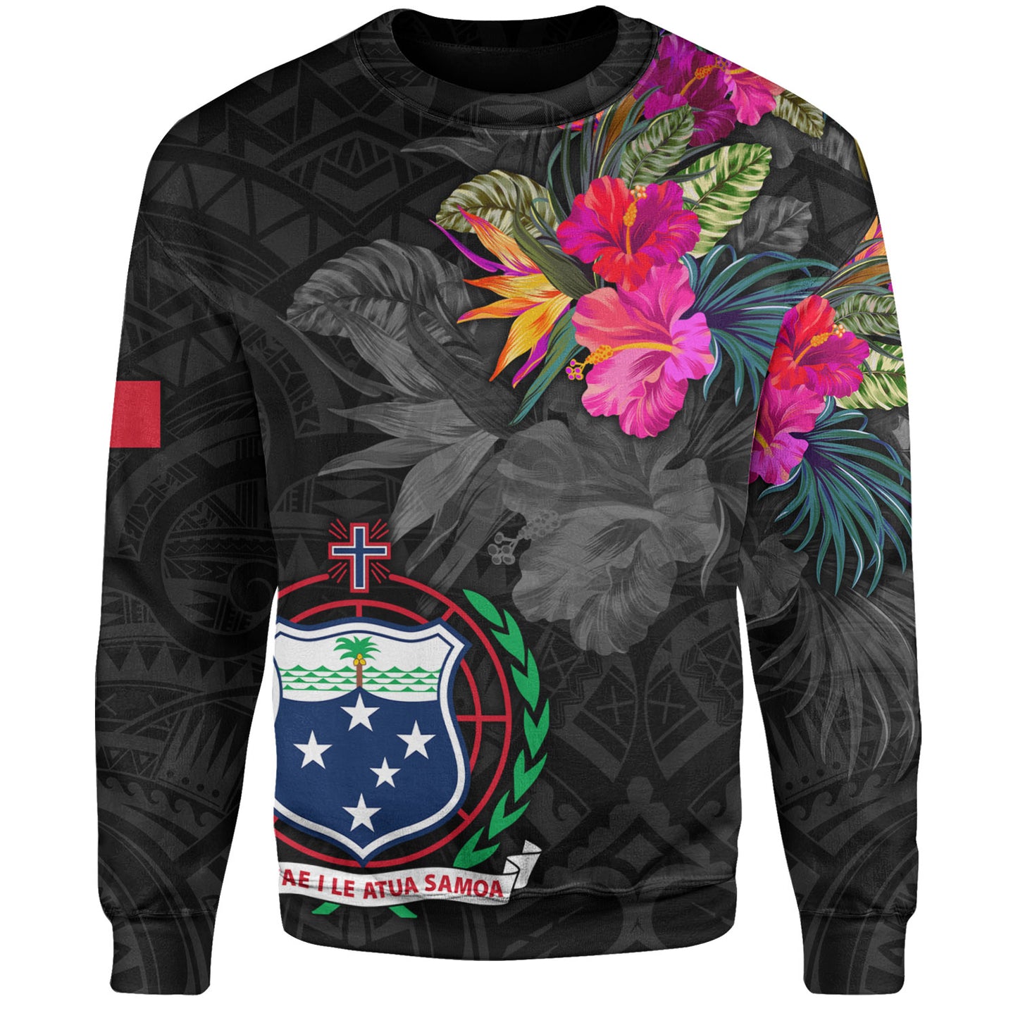 Samoa Sweatshirt Custom Samoa Coat Of Arms With Tropical Flowers Special