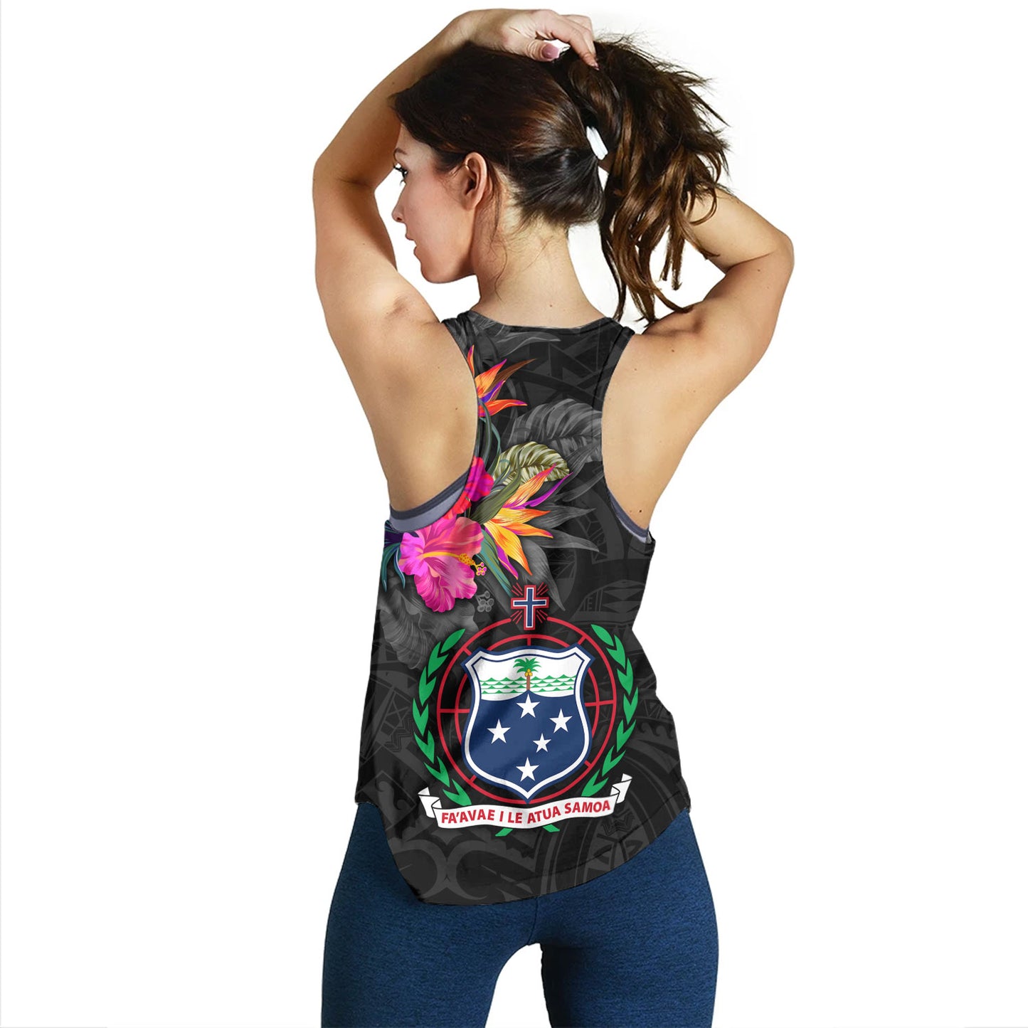Samoa Women Tank Custom Samoa Coat Of Arms With Tropical Flowers Special