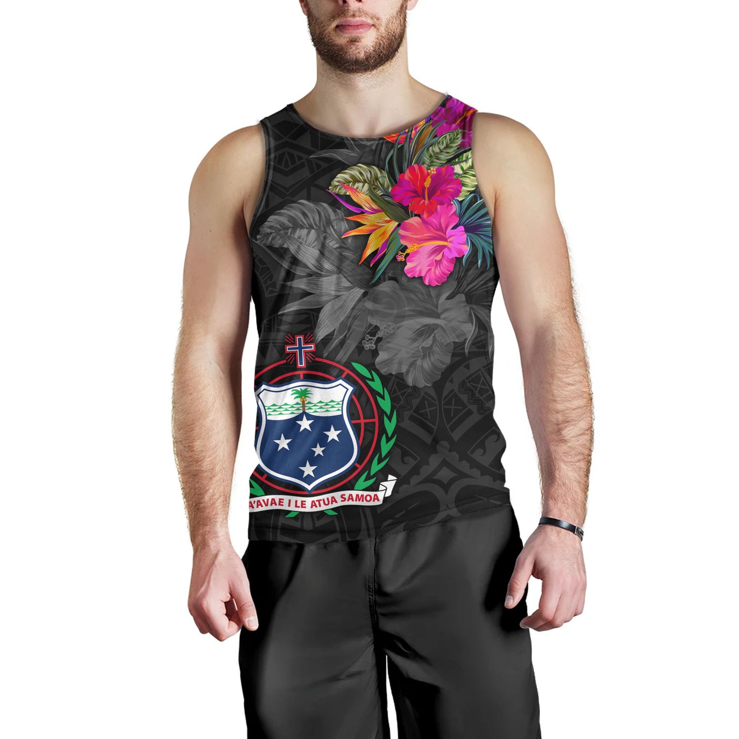 Samoa Tank Top Custom Samoa Coat Of Arms With Tropical Flowers Special