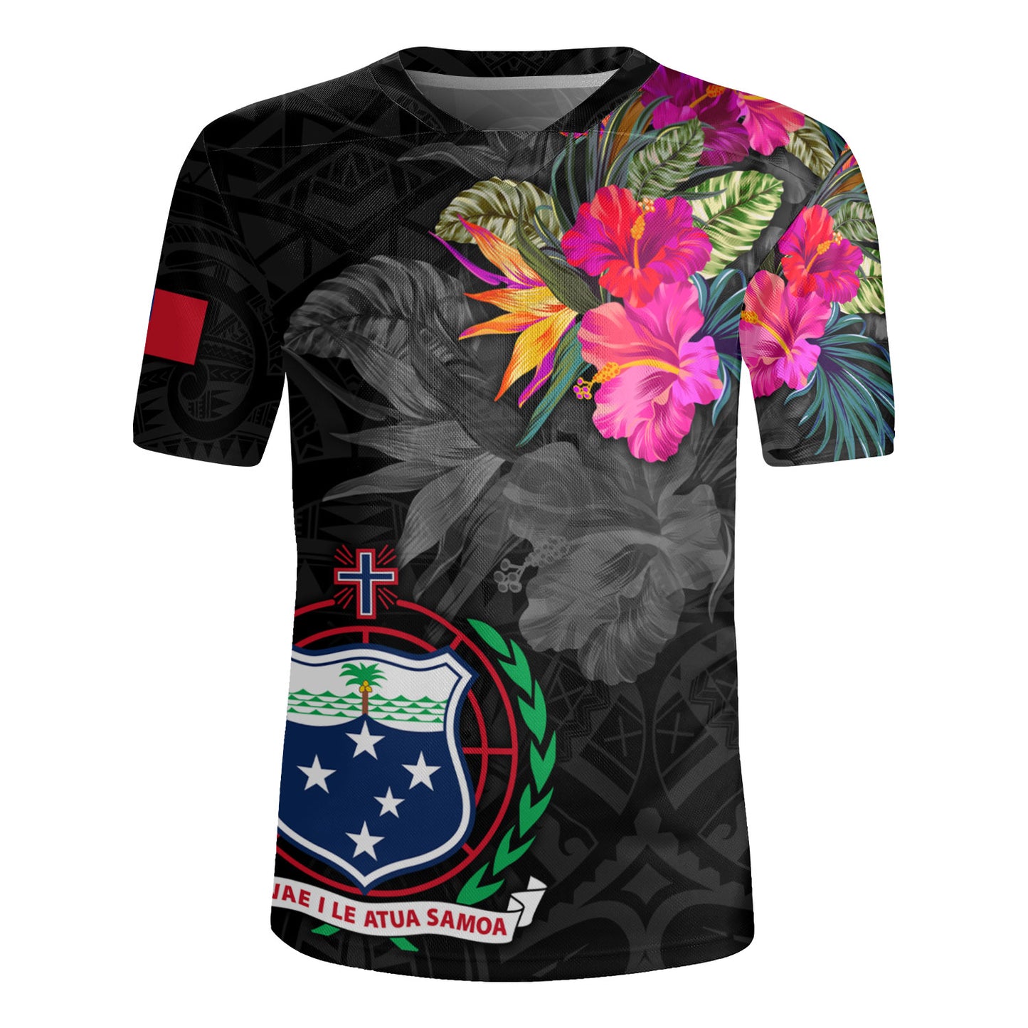 Samoa Rugby Jersey Custom Samoa Coat Of Arms With Tropical Flowers Special