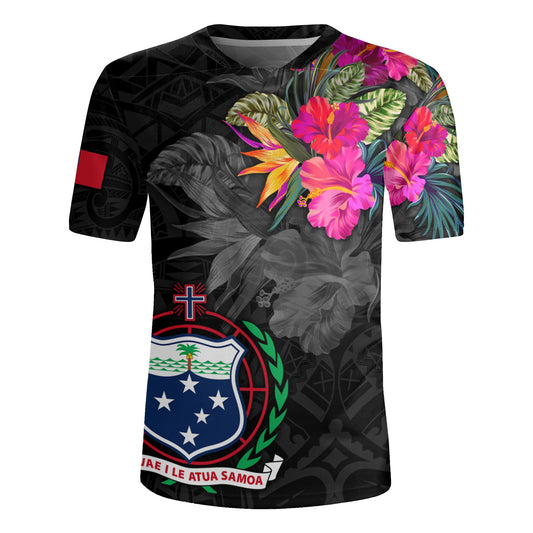 Samoa Rugby Jersey Custom Samoa Coat Of Arms With Tropical Flowers Special
