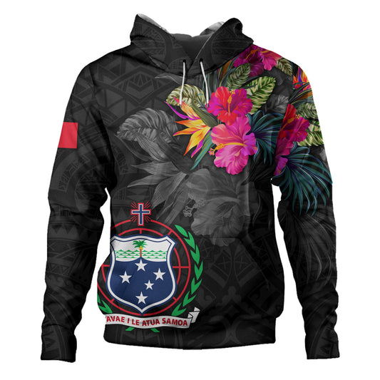 Samoa Hoodie Custom Samoa Coat Of Arms With Tropical Flowers Special