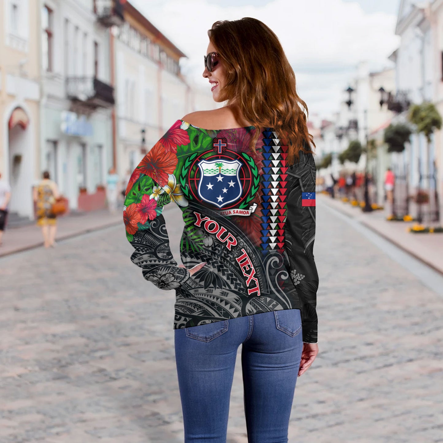 Samoa Custom Personalised Off Shoulder Sweatshirt Samoa Seal Hibiscus And Plumeria With Palm Branches Vintage Style