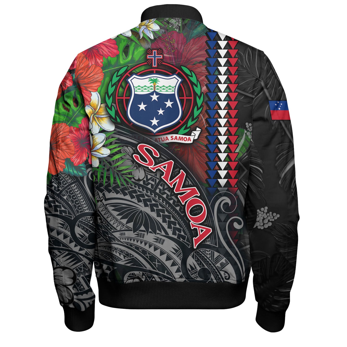 Samoa Custom Personalised Bomber Jacket Samoa Seal Hibiscus And Plumeria With Palm Branches Vintage Style