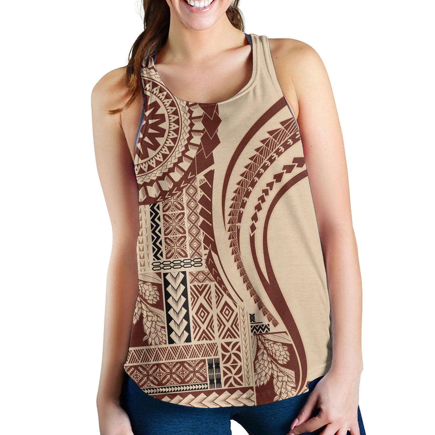 Samoa Women Tank Samoan Siapo Brown Design