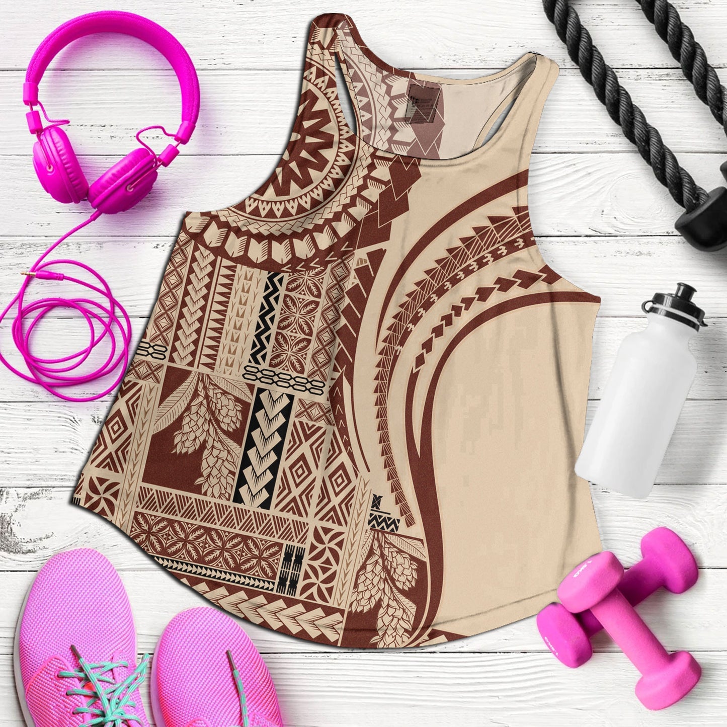 Samoa Women Tank Samoan Siapo Brown Design