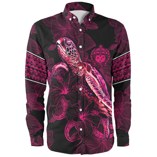 Samoa Long Sleeve Shirt Sea Turtle With Blooming Hibiscus Flowers Tribal Maroon