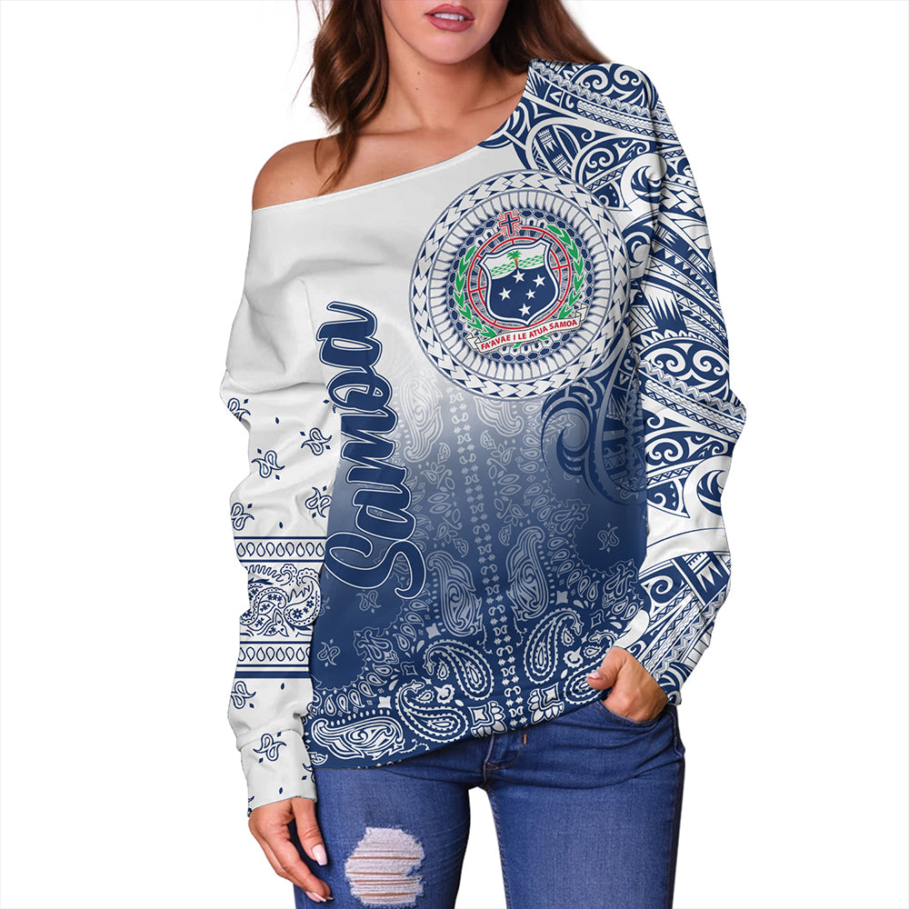 Samoa Off Shoulder Sweatshirt Custom Pattern With Paisley Style