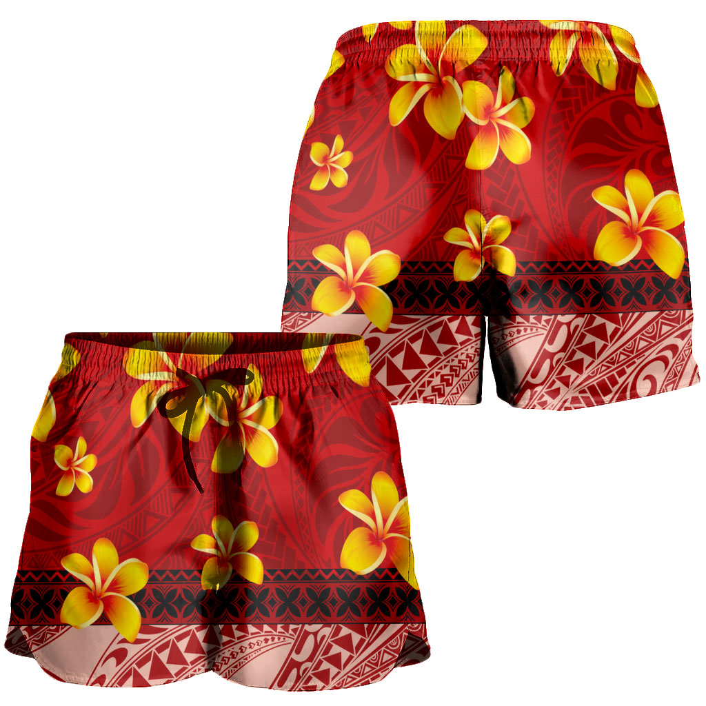 Samoa Women Shorts Plumeria Flower Fabric Design