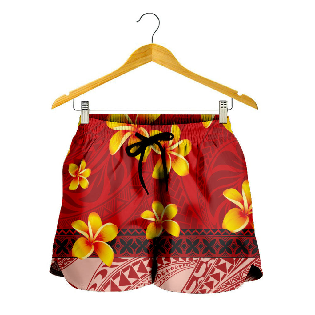 Samoa Women Shorts Plumeria Flower Fabric Design