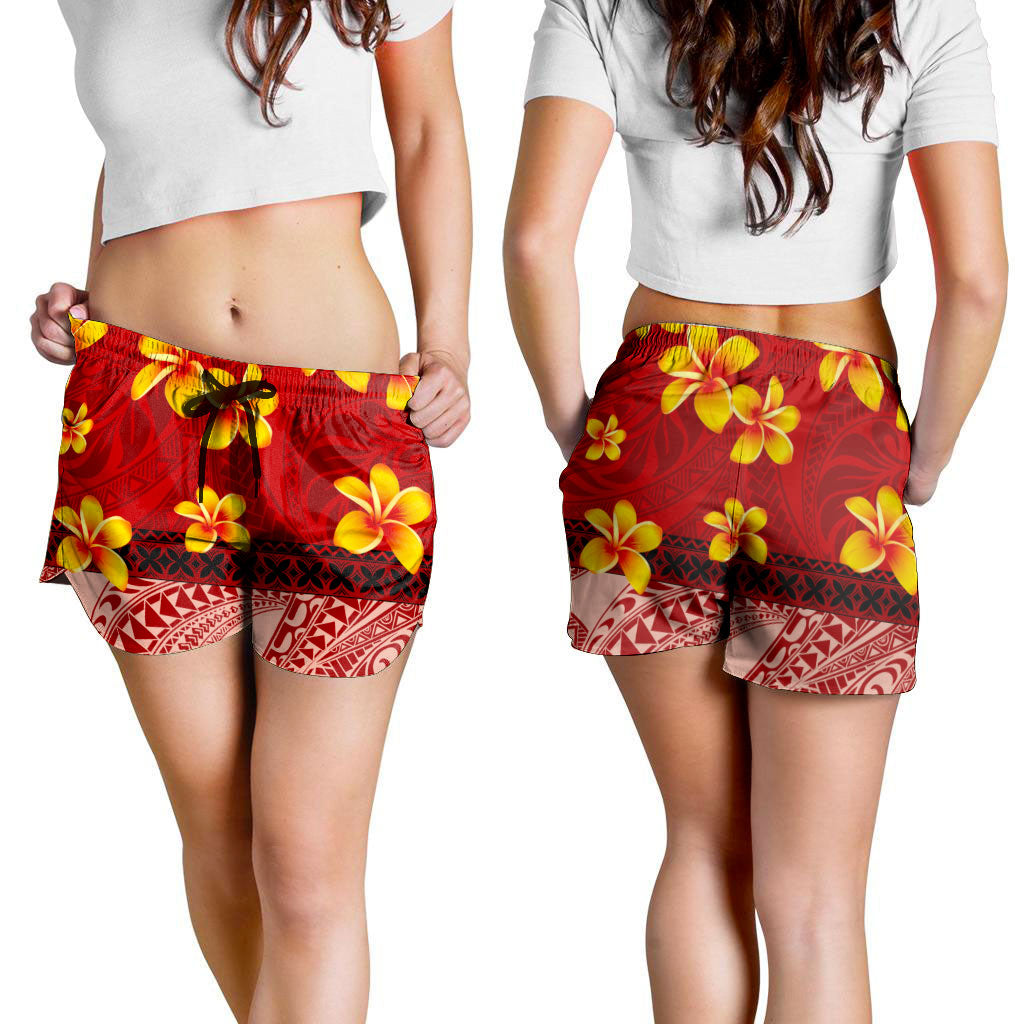 Samoa Women Shorts Plumeria Flower Fabric Design