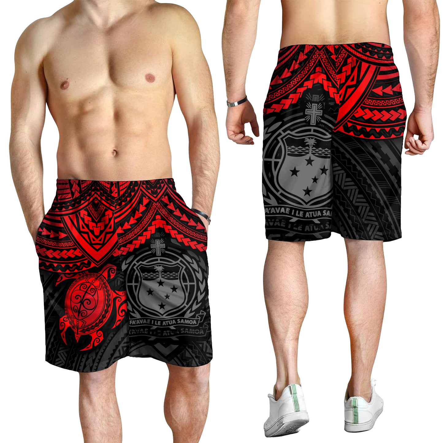 Samoa Polynesian Shorts (Men) - Red Turtle