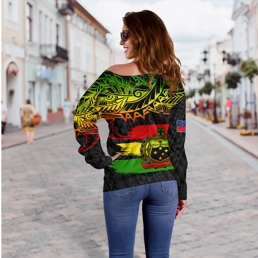Samoa Off Shoulder Sweatshirt Tribal Polynesian Grunge Reggae