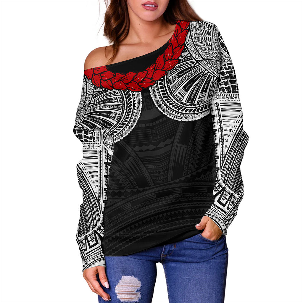 Samoa Off Shoulder Sweatshirt Ula Fala Tatau Design