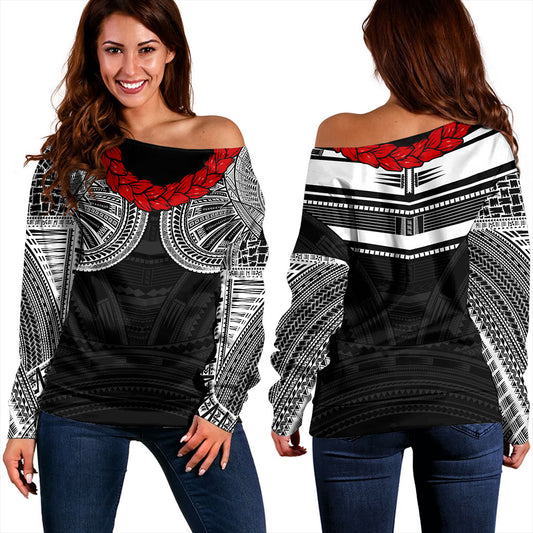 Samoa Off Shoulder Sweatshirt Ula Fala Tatau Design